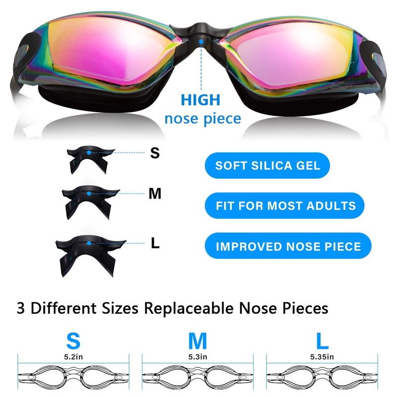 Keary Swim Goggles Pack of 2 Anti-Fog Swimming Goggles for Adults Women Men Youth Junior, No Leaking UV Protection Waterproof Mirrored Lens Triathlon Pool Goggles with 3 Size Nose Pieces & Earplugs - Image 2